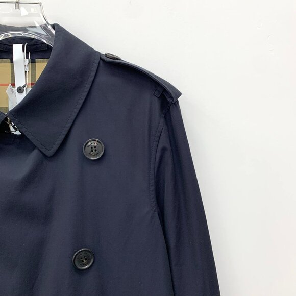 CM0217 Burberry Navy Double-Breasted Trench Coat With Classic Check Lining - Picture 3 of 7